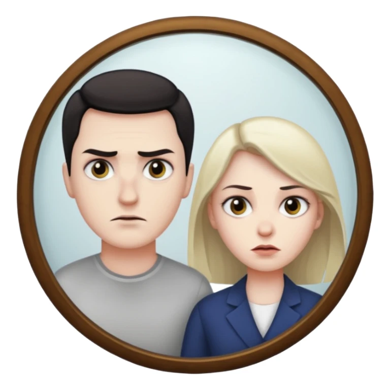 Man killer in mirror behind woman sticker