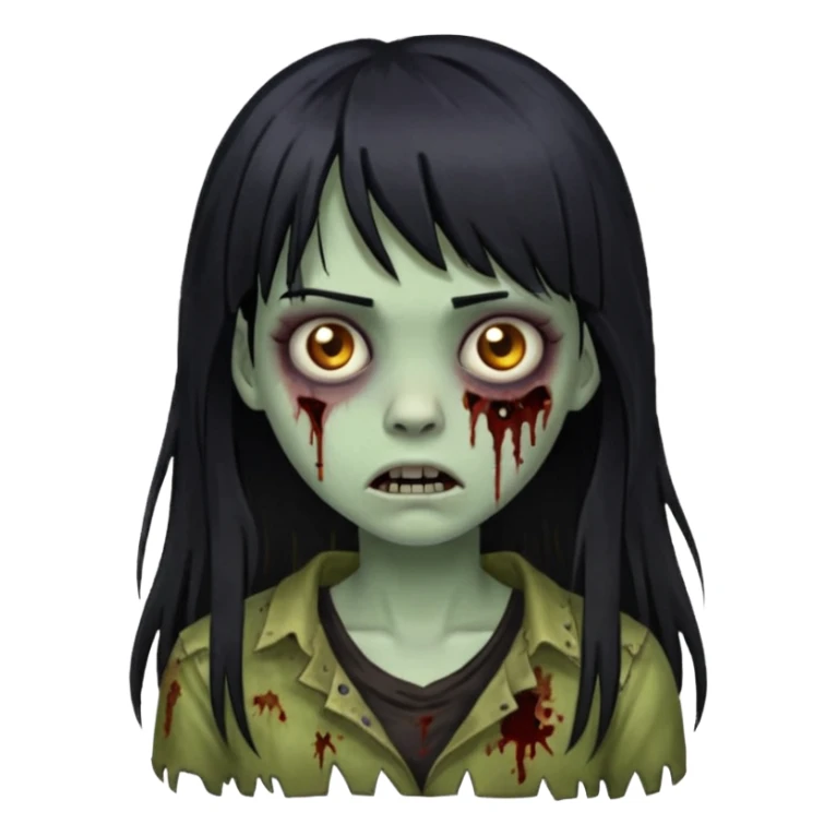 girl zombie with black long hair and bangs sticker