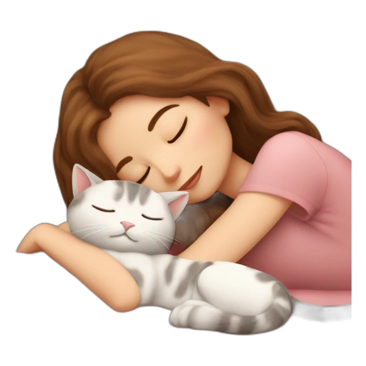 sleeping girl brown hair laying next to Calico cat sticker