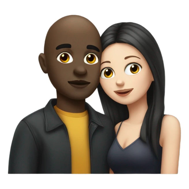 White girl dark hair kissing bald black man sticker
