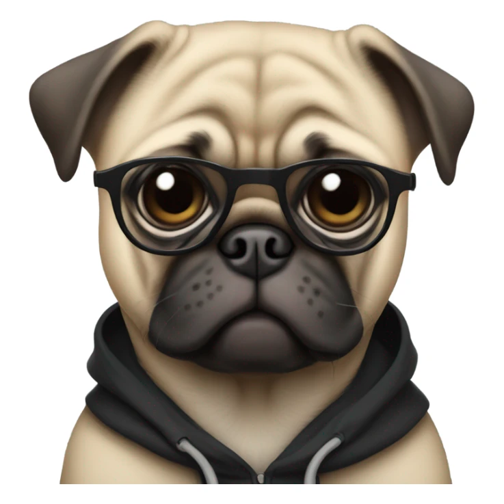 pug wearing a black hoodie and glasses looking sideways sticker
