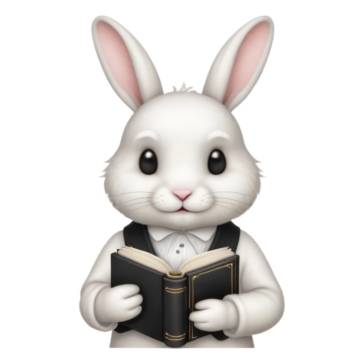  white rabbit with black book and tea cup sticker
