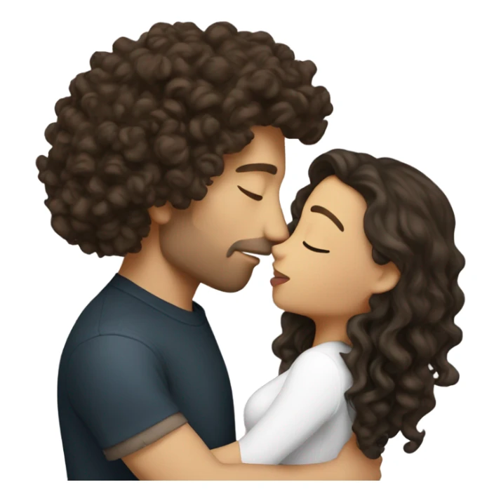 Brunette long curly hair kissing her white man  sticker