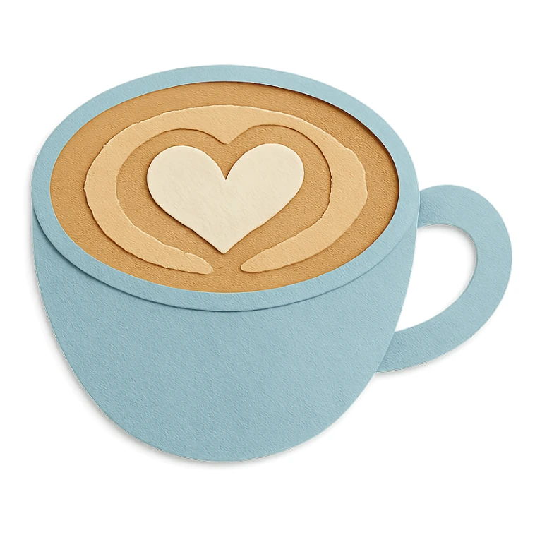 latte art in a cup with latte art shaped like a heart, soft pastel colors sticker