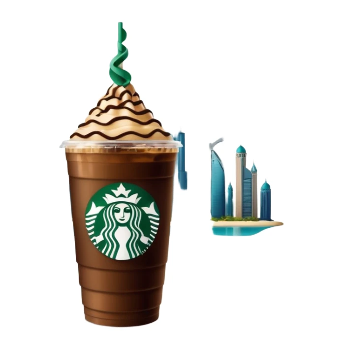 Starbucks iced coffee with Dubai chivalry bar with green filling and burn Khalifa  sticker
