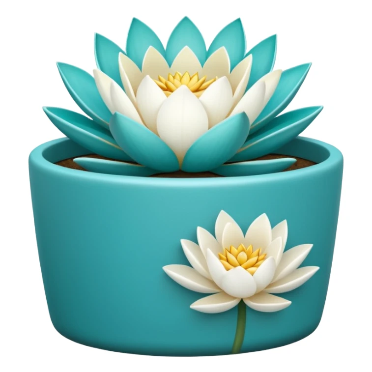 Decorative turquoise planter with a shallow, cylindrical shape and a white lotus flower plant sticker