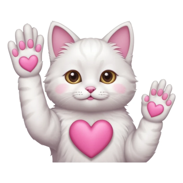 Cute white cat making heart shape with his hand above the head sticker
