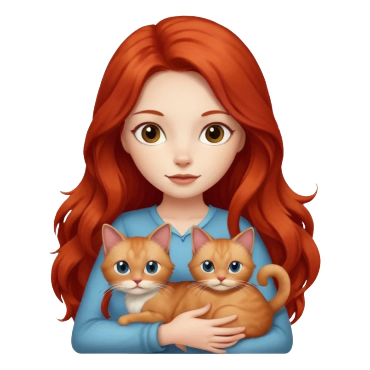 Red long hair girl holding fluffy siamese cat  sticker