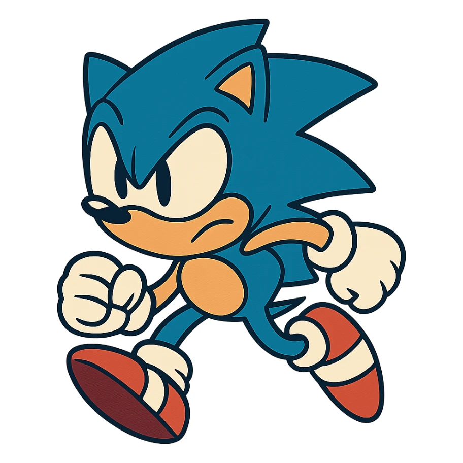 Sonic the Hedgehog with a determined expression, vibrant cartoon style sticker