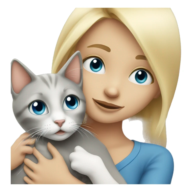 blonde girl hugs grey cat with blue eyes  sticker