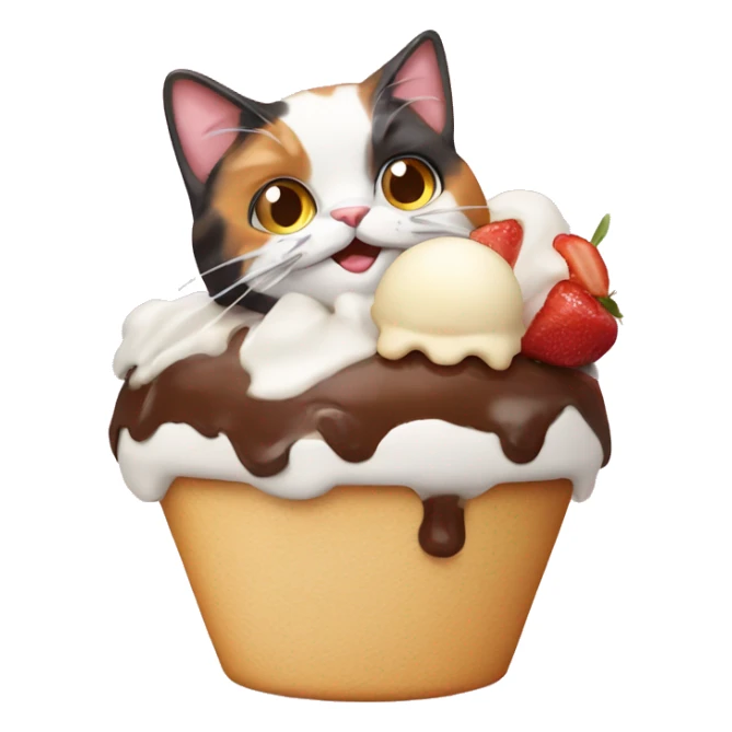 calico cat with icecream sundae  sticker