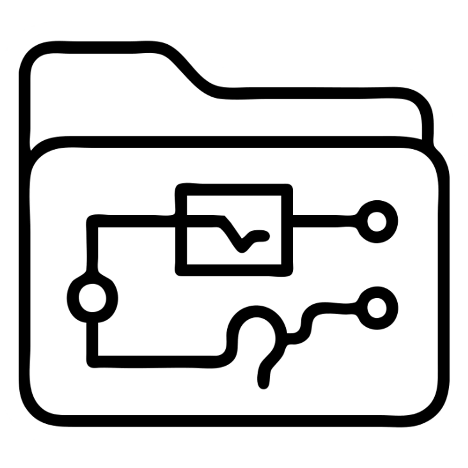 outlined folder icon with electric parts, no fill, clear lines for components sticker