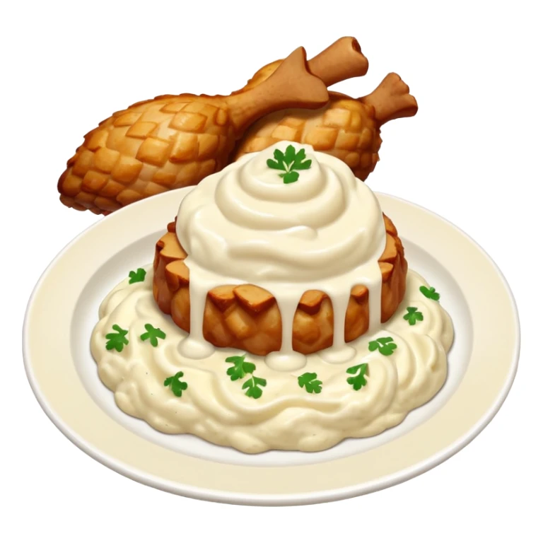 chicken chunks with alfredo sauce and mashed potatoes on the side sticker