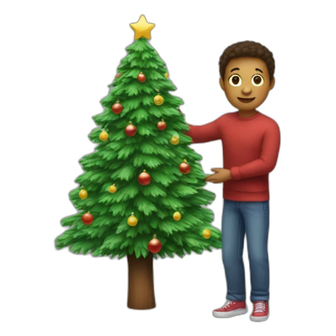 In the hands of a small Christmas tree sticker