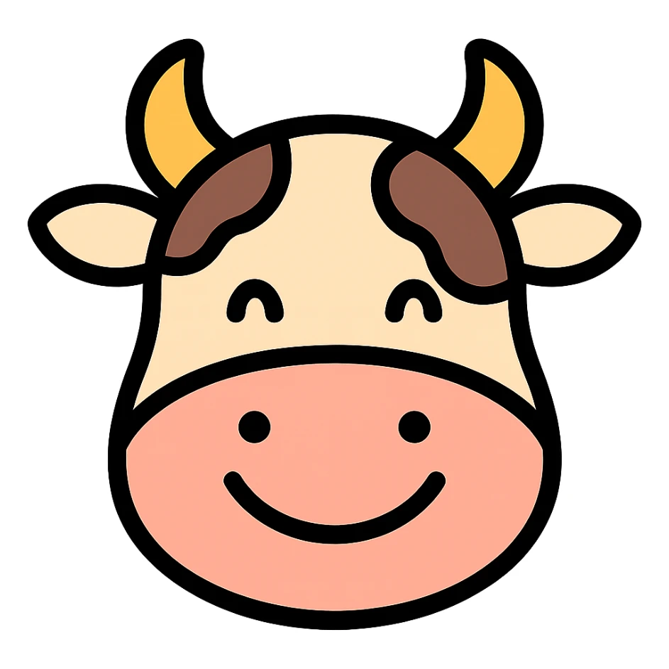 smiling cow, color outline icon style sticker