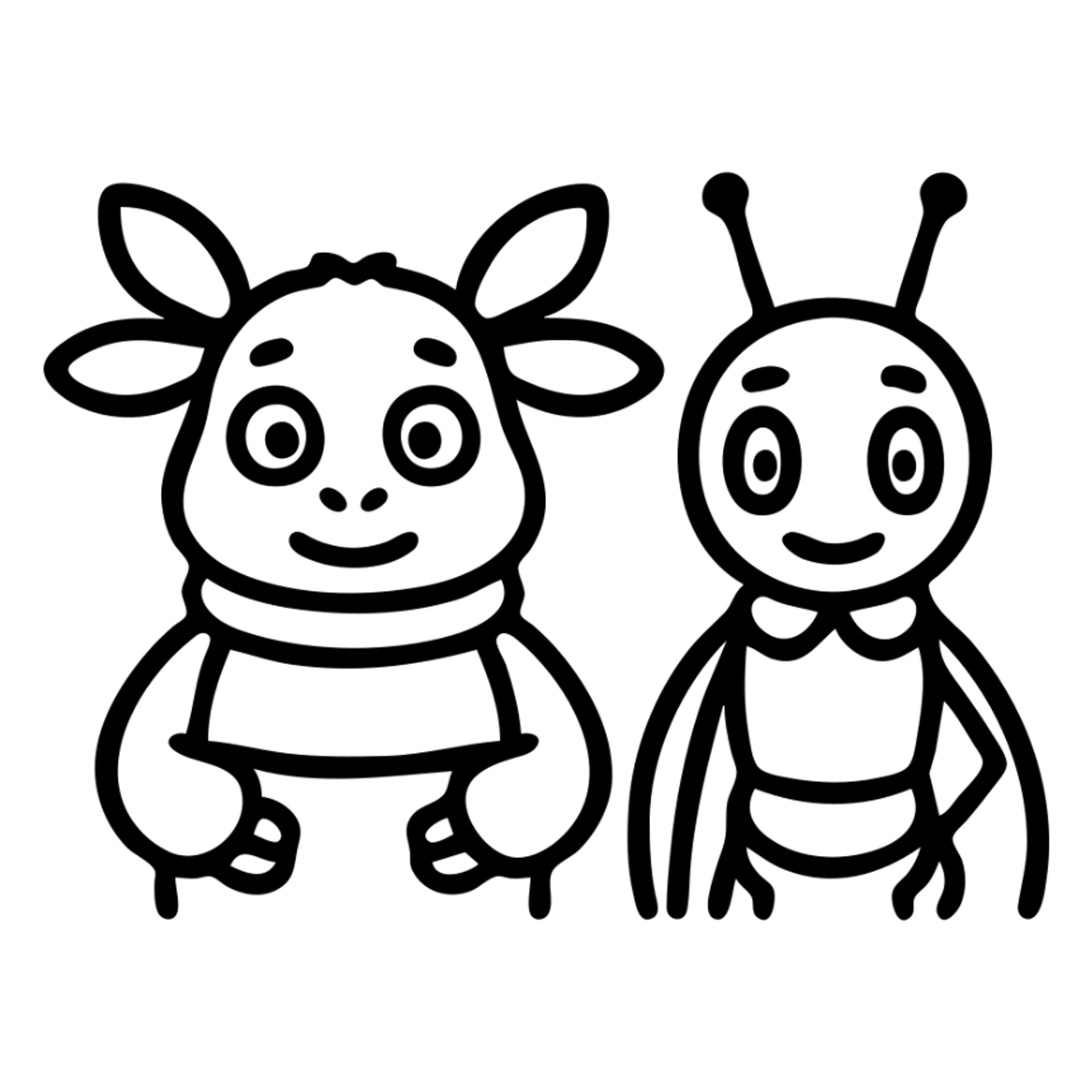 Luntik and Kuzya as a modern outlined icon, slightly stylized, no fill sticker