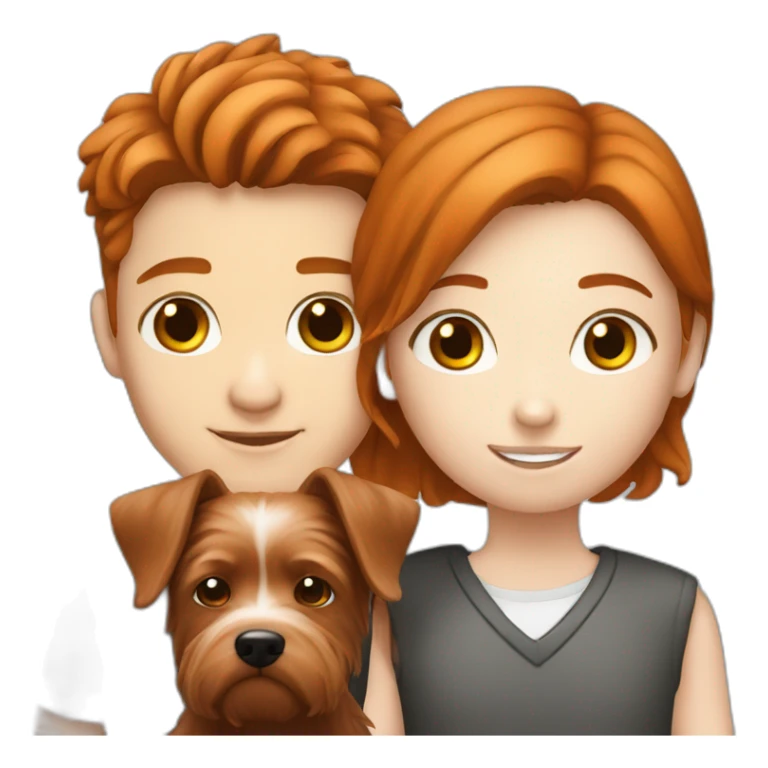 Brown haired boy and ginger haired girl with black westie sticker