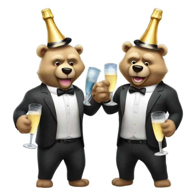 two muscle bears in a suit cheerings champagne sticker
