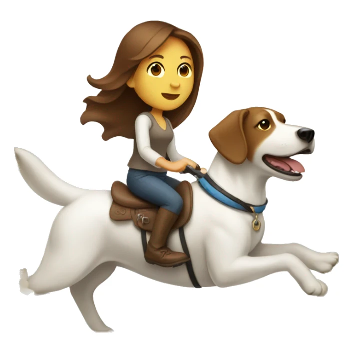 brown haired woman riding on a white dog sticker