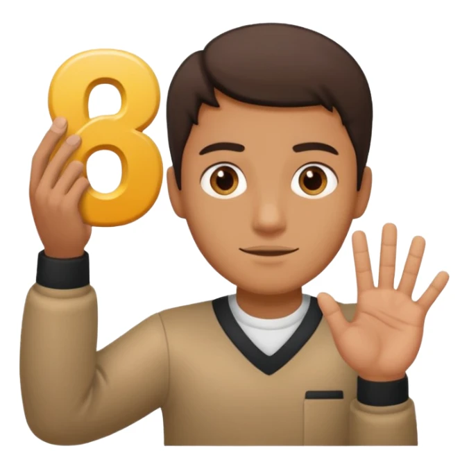 man holding 6️⃣ above the lefthand and 7️⃣ above the right hand sticker