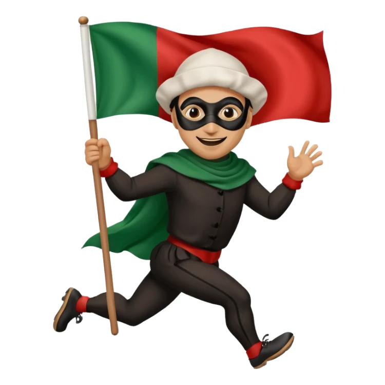 pulcinella con la maschera nera con bandiera italiana che corre sticker