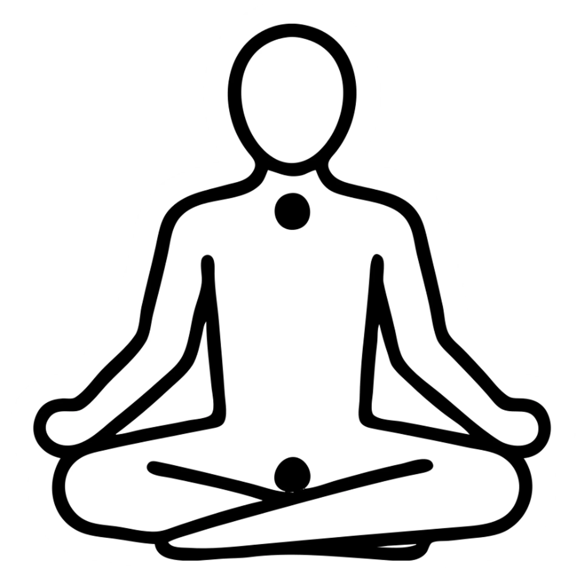 minimalist silhouette of person in lotus posture, chakras represented by bright colored circles along the body, white background, clean icon style sticker