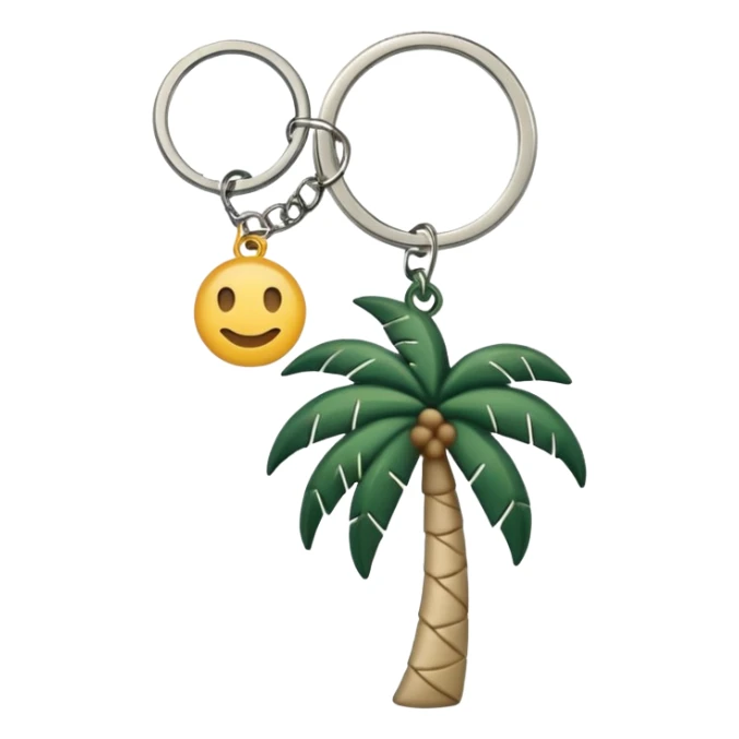 light beige keychain with a dark green palm tree charm, emoji style sticker