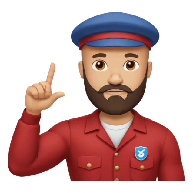 Cartoon muscular bald bearded man in cap pointing at rising chart, Instagram logo, "500" badge, minimal flat design sticker