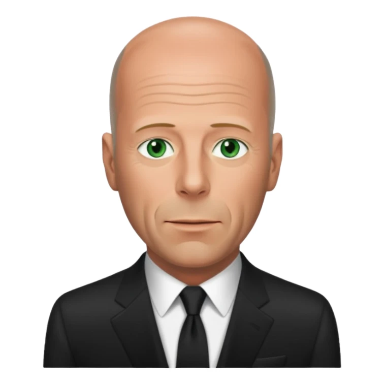 Bruce Willis with green eyes, black Oscar suit sticker