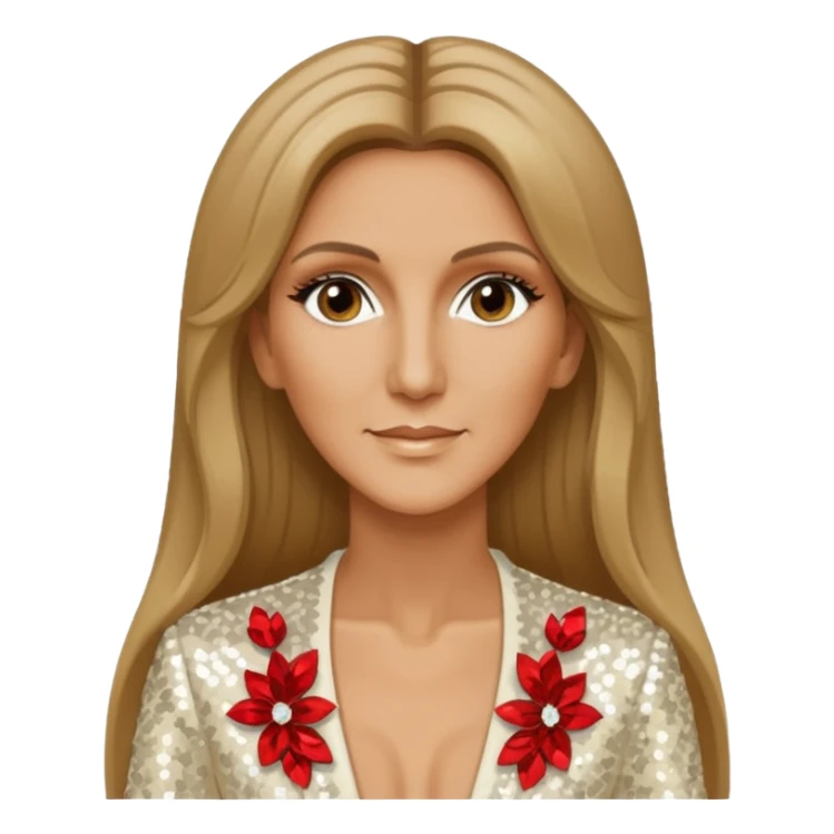Celine Dion with long dark blonde hair, ivory sequin outfit sticker