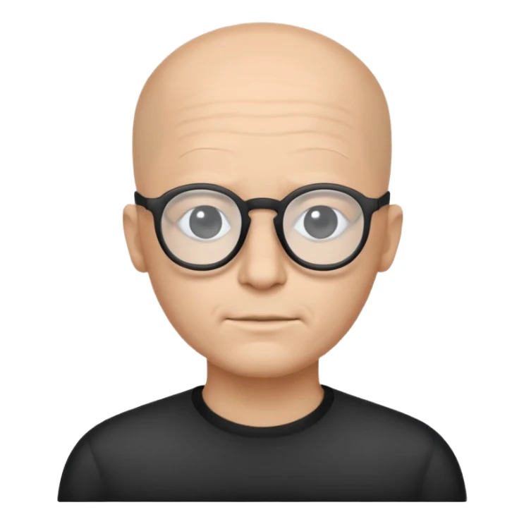 Minimalist flat vector icon, iOS style, thin black outline on a white background. Human silhouette. Black, completely monochrome, matte. Impersonal, no eye sockets, no hair. Wearing glasses. sticker
