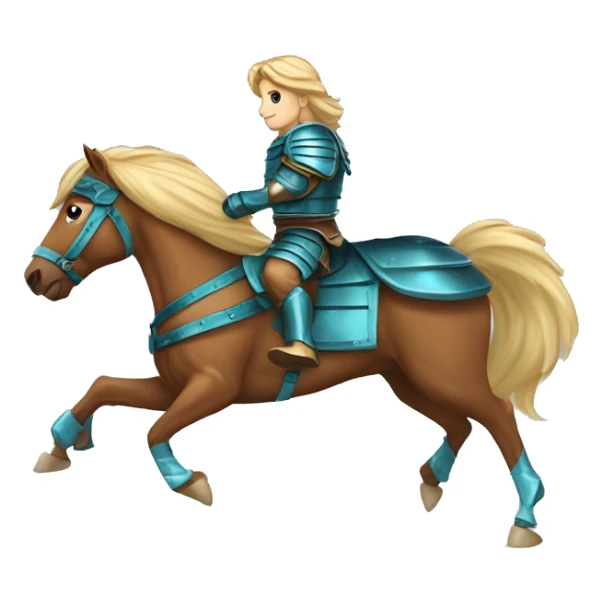 Chestnut brindle brindled striped horse blonde mane running galloping wearing blue and cyan armour  sticker