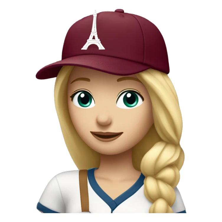 Blonde girl with Eiffel Tower in burgundy baseball hat sticker