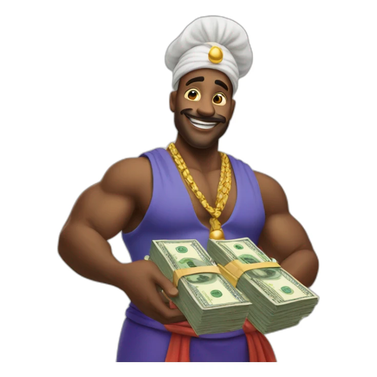 genie holding the big stack of money sticker