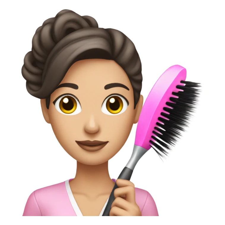 Brunette esthetician wearing pink holding a fan brush sticker