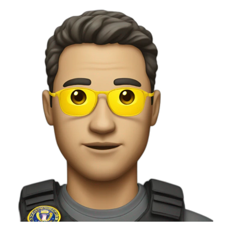 man with yellow "FBI" letters on his cap sticker