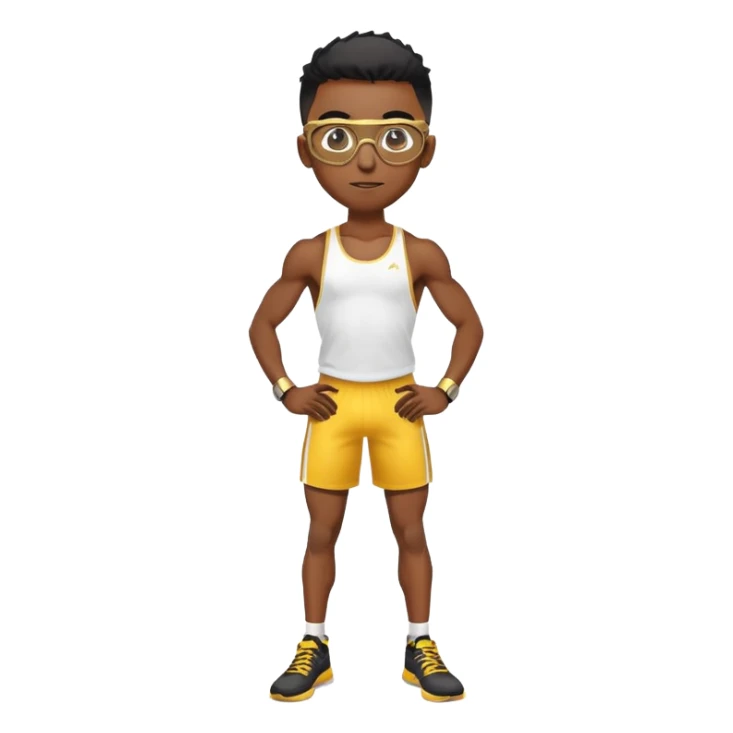 skinny black boy athlete in stringer with gold glasses sticker