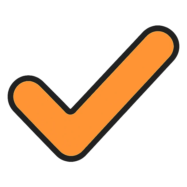 check mark icon, rounded edges, minimal style, color #ff7f00 orange, no text sticker
