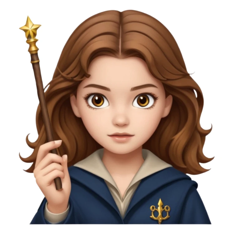 Barbara Palvin as Hermione Granger with brown eyes and doing magic sticker