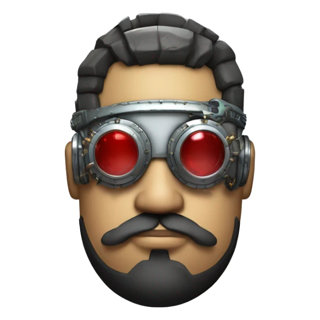 Fat cyborg head with red silver steampunk goggles, black beard and circuits sticker