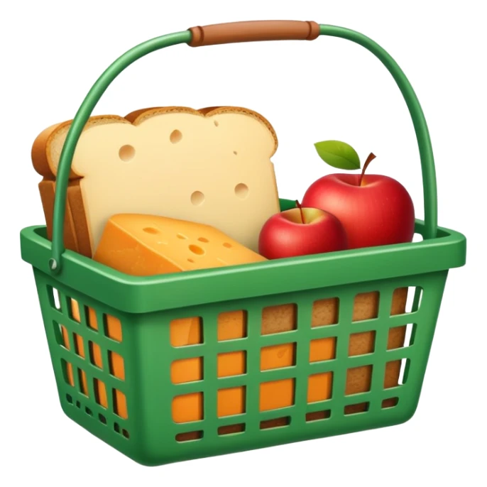 green grocery basket with an apple, cheese and bread sticker