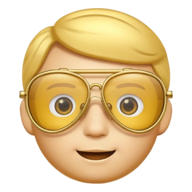 A 3D cartoon golden-yellow aviator spectacle, metallic frame with clear lenses, gentle highlights, Memoji-style. sticker