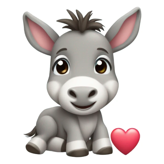 Small cute baby donkey with hearts, toy sticker