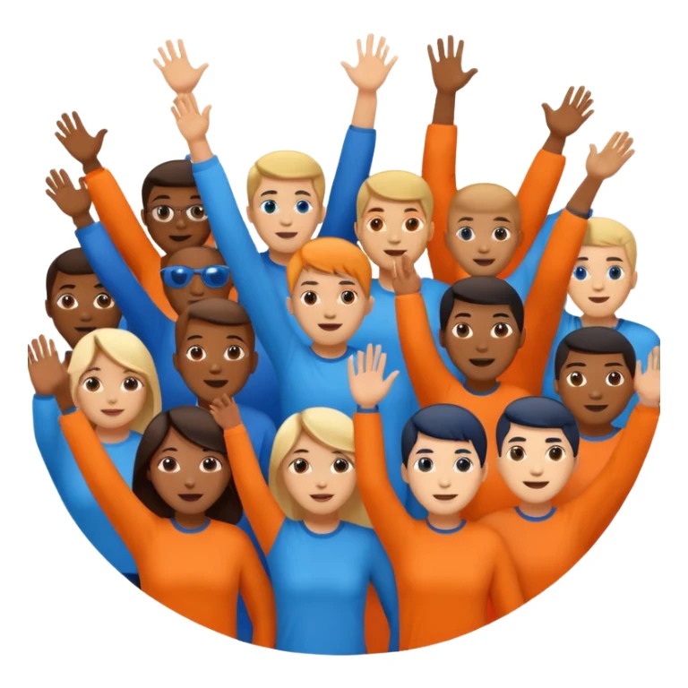 A cheering crowd within a circle of shades of orange and blue sticker