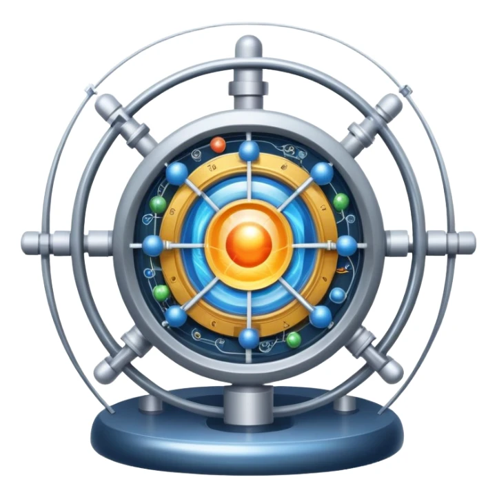 An icon featuring a large particle collider, atom symbols, and energy waves, symbolizing the field of physics. The design includes a lab setup with scientific equipment, representing experiments and fundamental forces of nature. Transparent background highlights the exploration of matter and energy. sticker