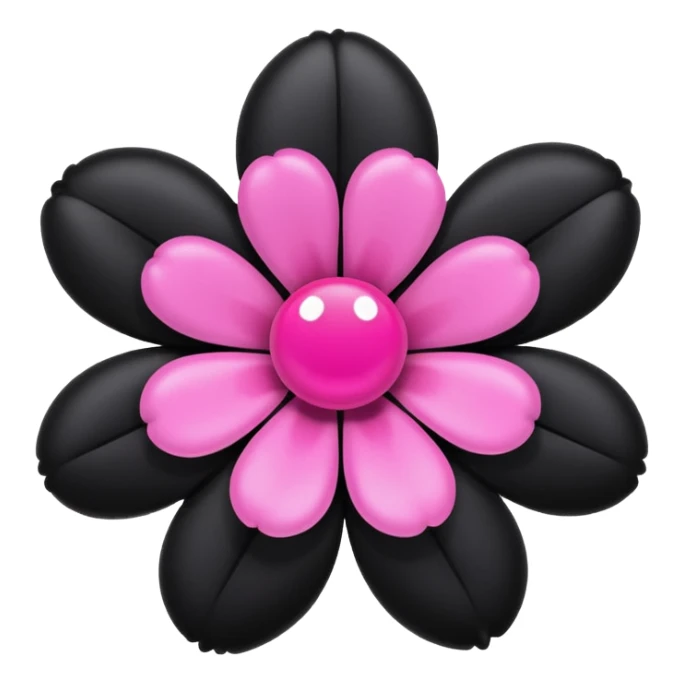 flower, shiny, inflated look, playful, exaggerated features, black and pink sticker