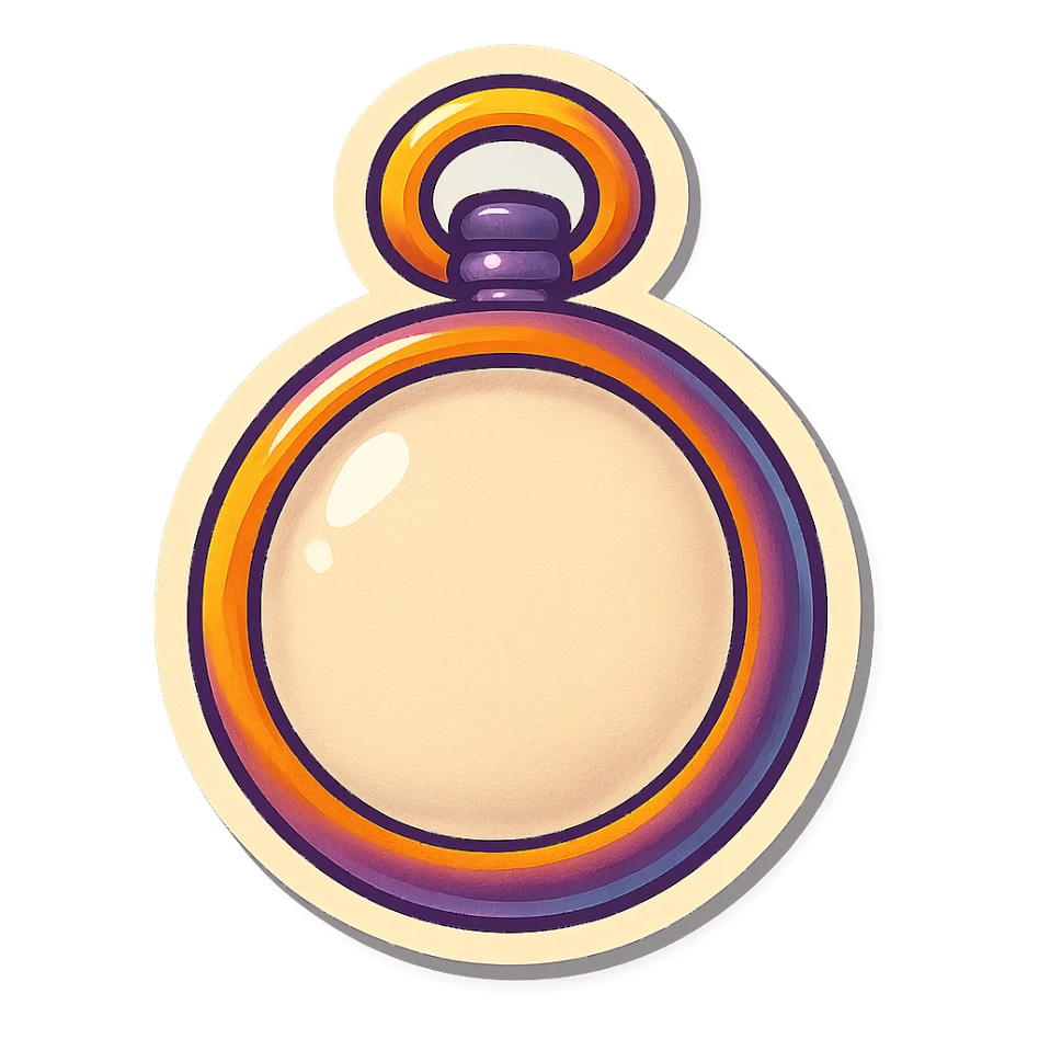 pocket watch with a blank face, no hands, no numbers, retro sticker style sticker