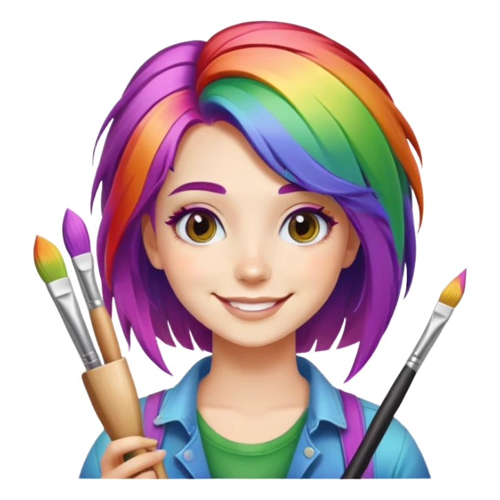 artist-girl with rainbow hair and brushes smiling sticker