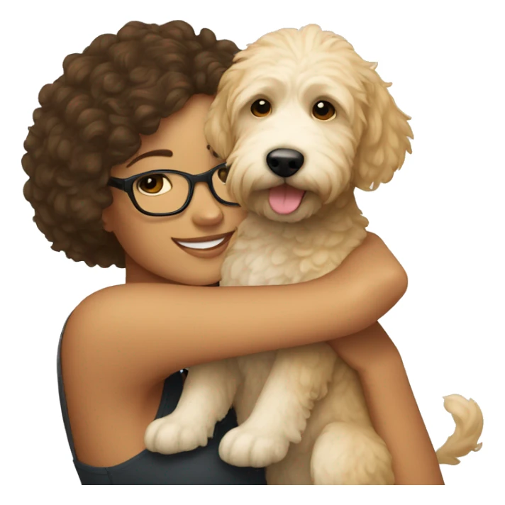 Short hair Girl with glasses hugging goldendoodle sticker