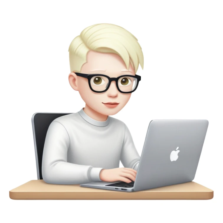 albino youtuber on laptop with desk sticker